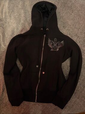 Seven7 Black Wing Emblem Zip Hoodie